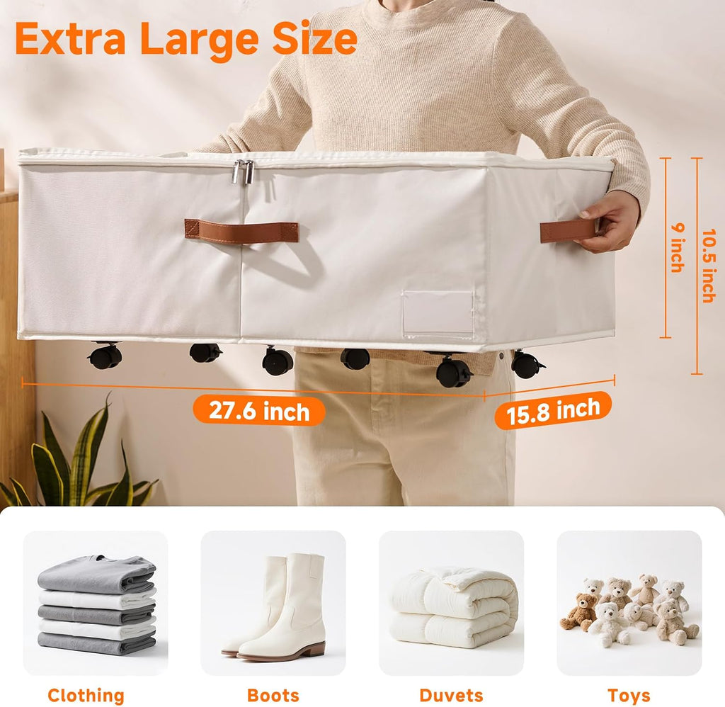 White Rolling Lidded Under Bed Storage Bins