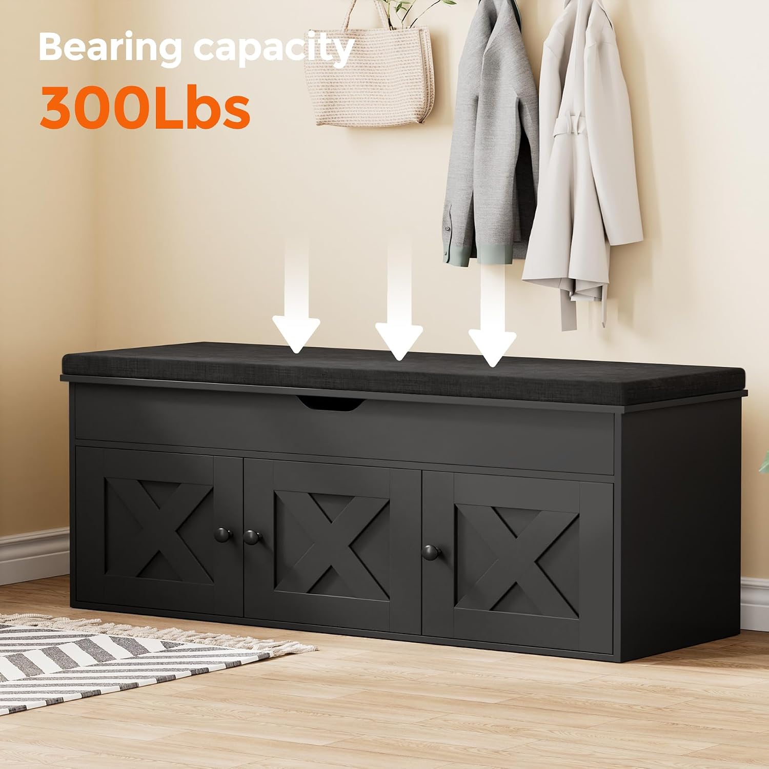 Black Lift Top Shoe Storage Bench
