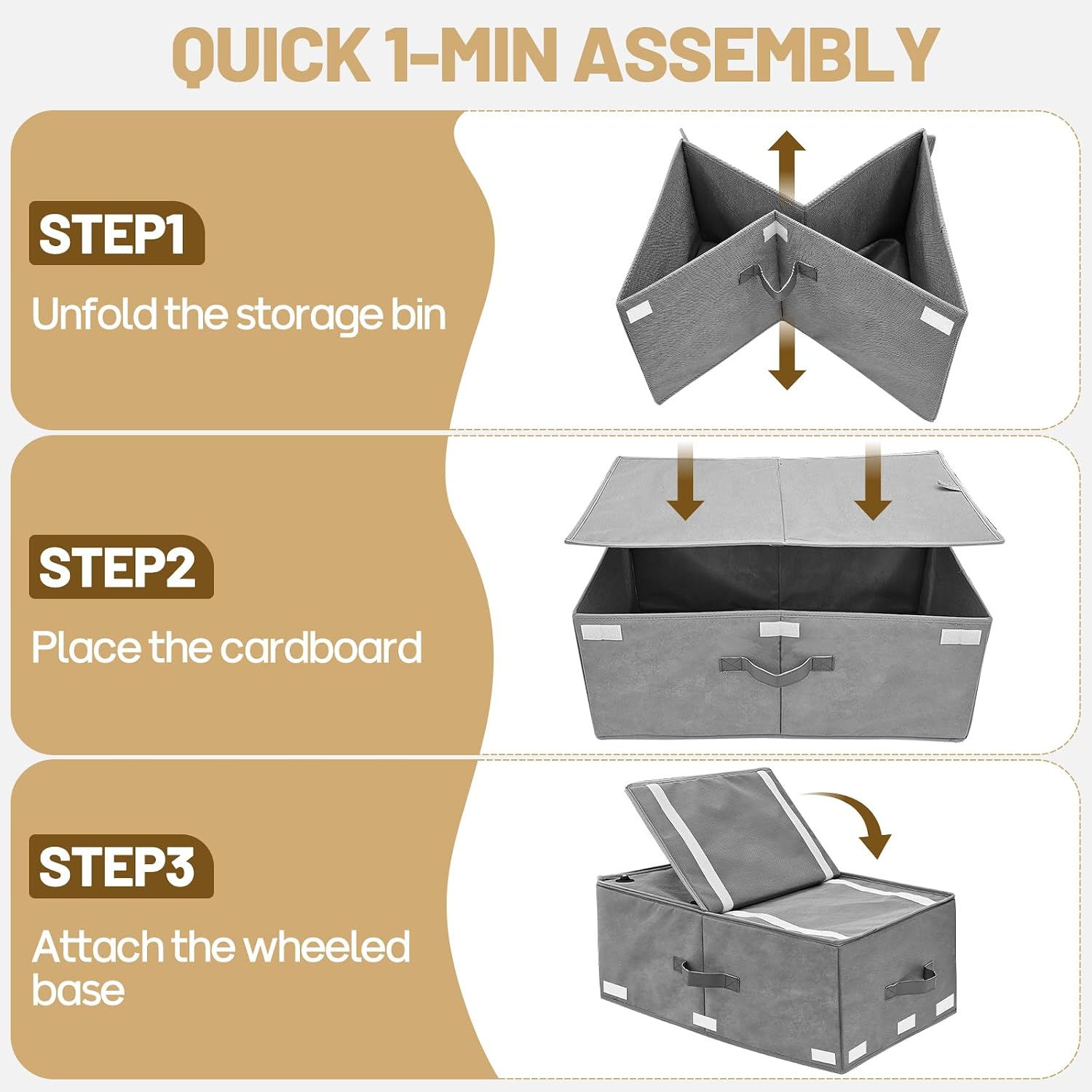 Grey Rolling Lidded Under Bed Storage Bins