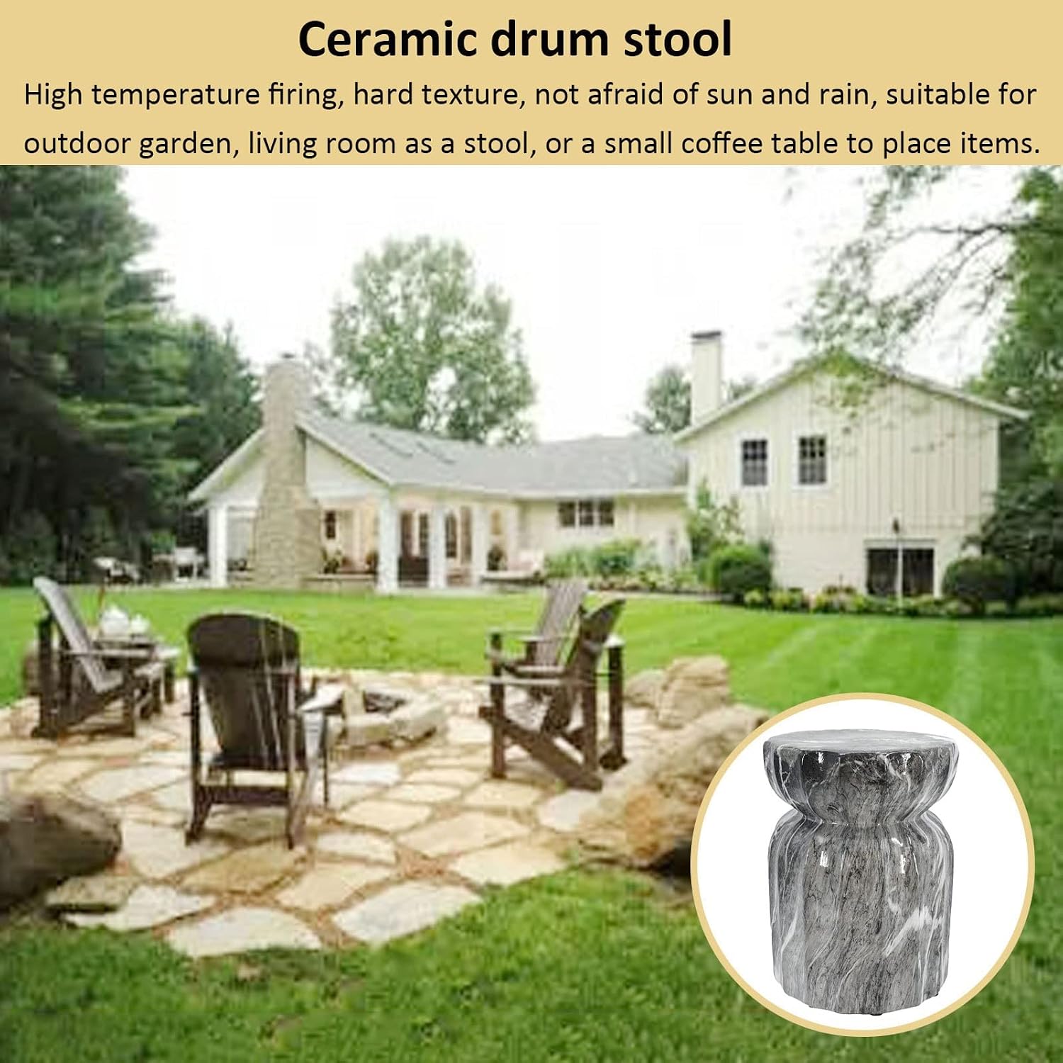 Faux Marble Drum Garden Stool