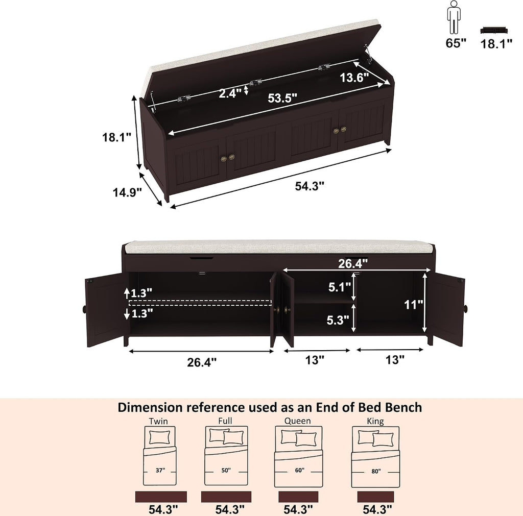 Espresso Lift Top Storage Shoe Bench