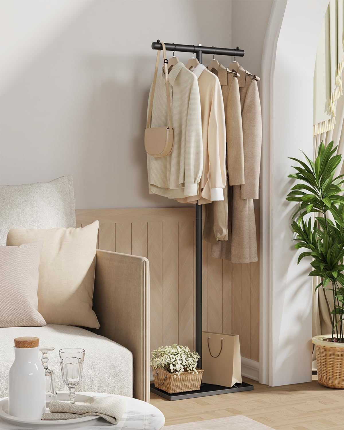 Shaped Metal Coat Rack With Rock Slab Base