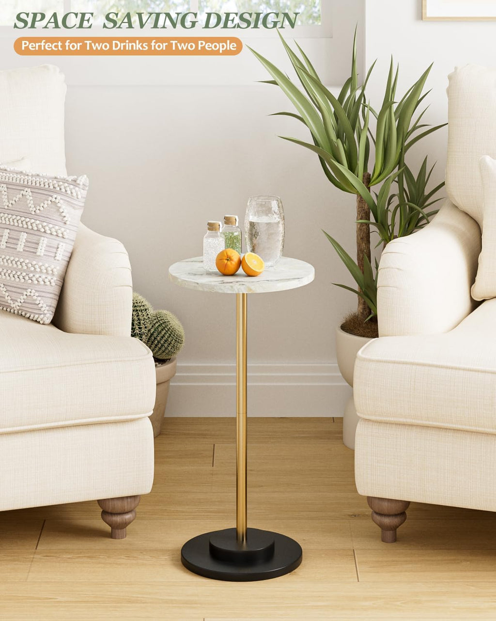 Marble Round Metal Leg Side Table