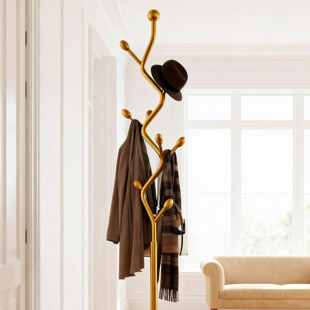 Gold Tree Shaped Freestanding Coat Rack