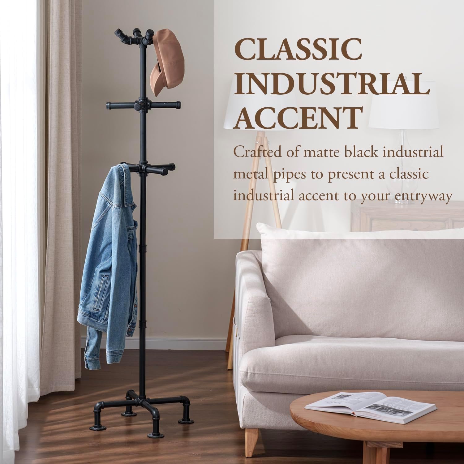 Industrial Pipe Design Coat Rack Stand