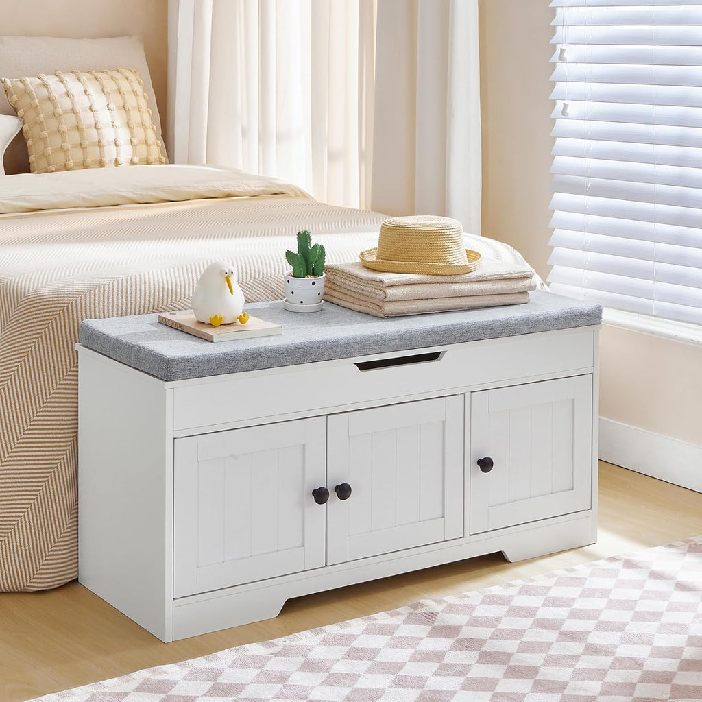 White Gray Flip Top Shoe Storage Bench