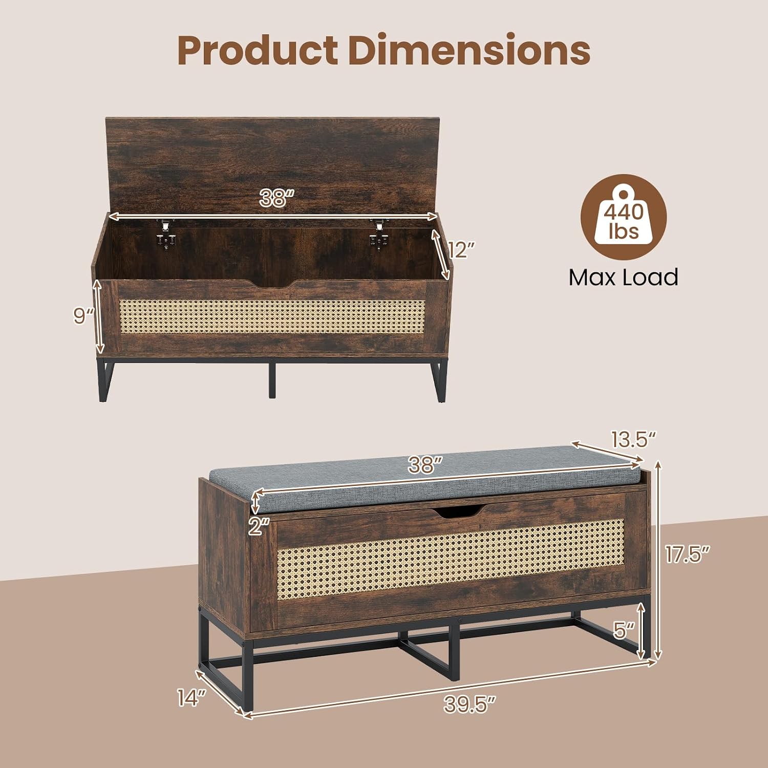 Rattan Flip Top Shoe Storage Bench