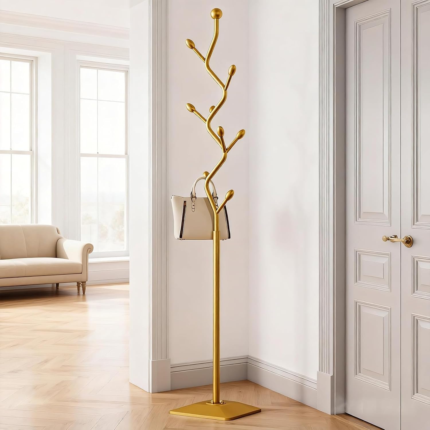 Gold Tree Shaped Freestanding Coat Rack