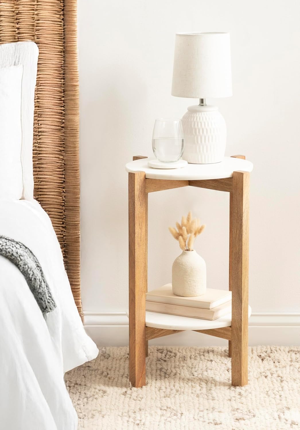 Kate Laurel Moxley Marble Wood Side Table