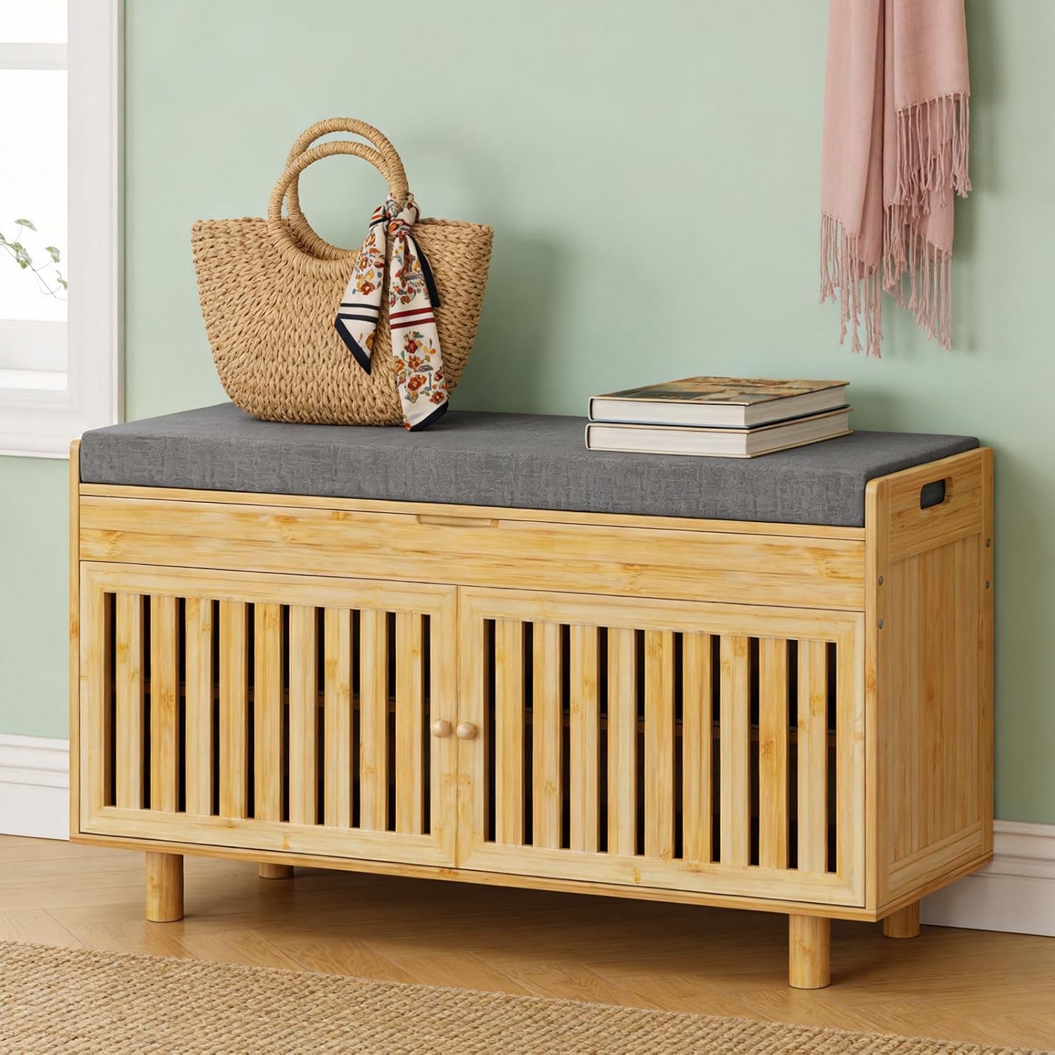 Bamboo Lift Top Shoe Storage Bench
