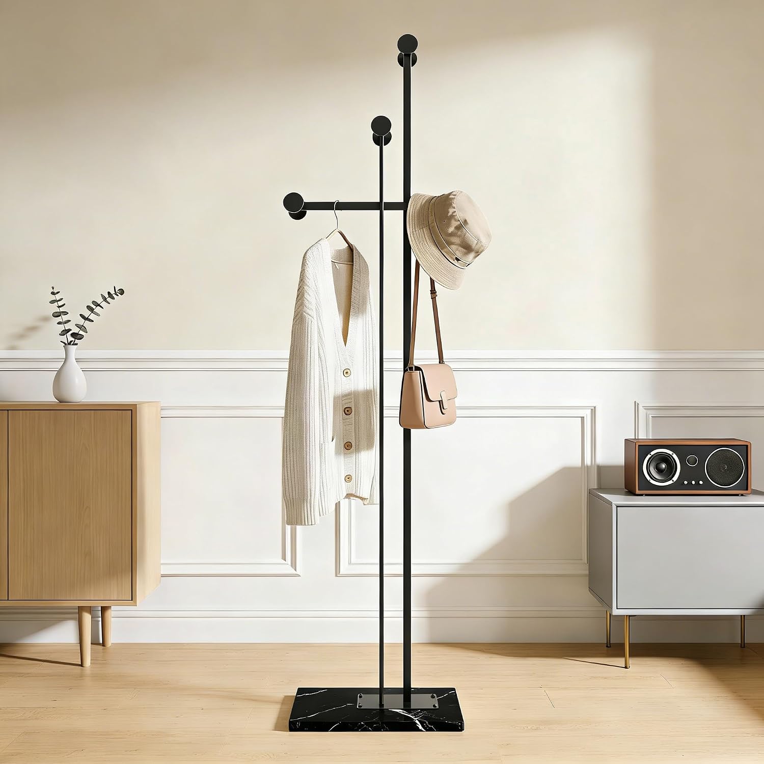 Black Marble Base Metal Coat Rack