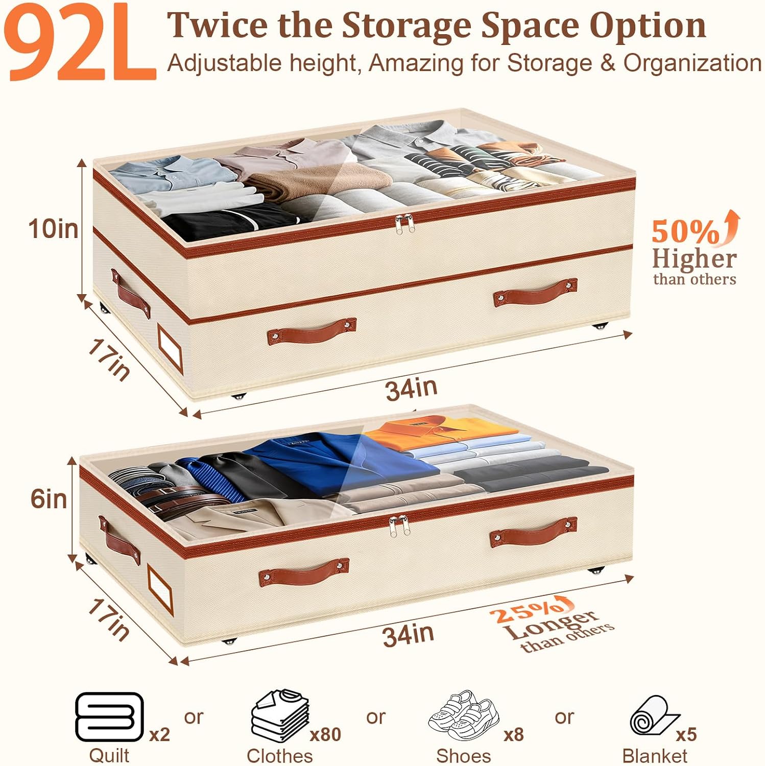 Dolicer Beige Rolling Under Bed Storage Bins