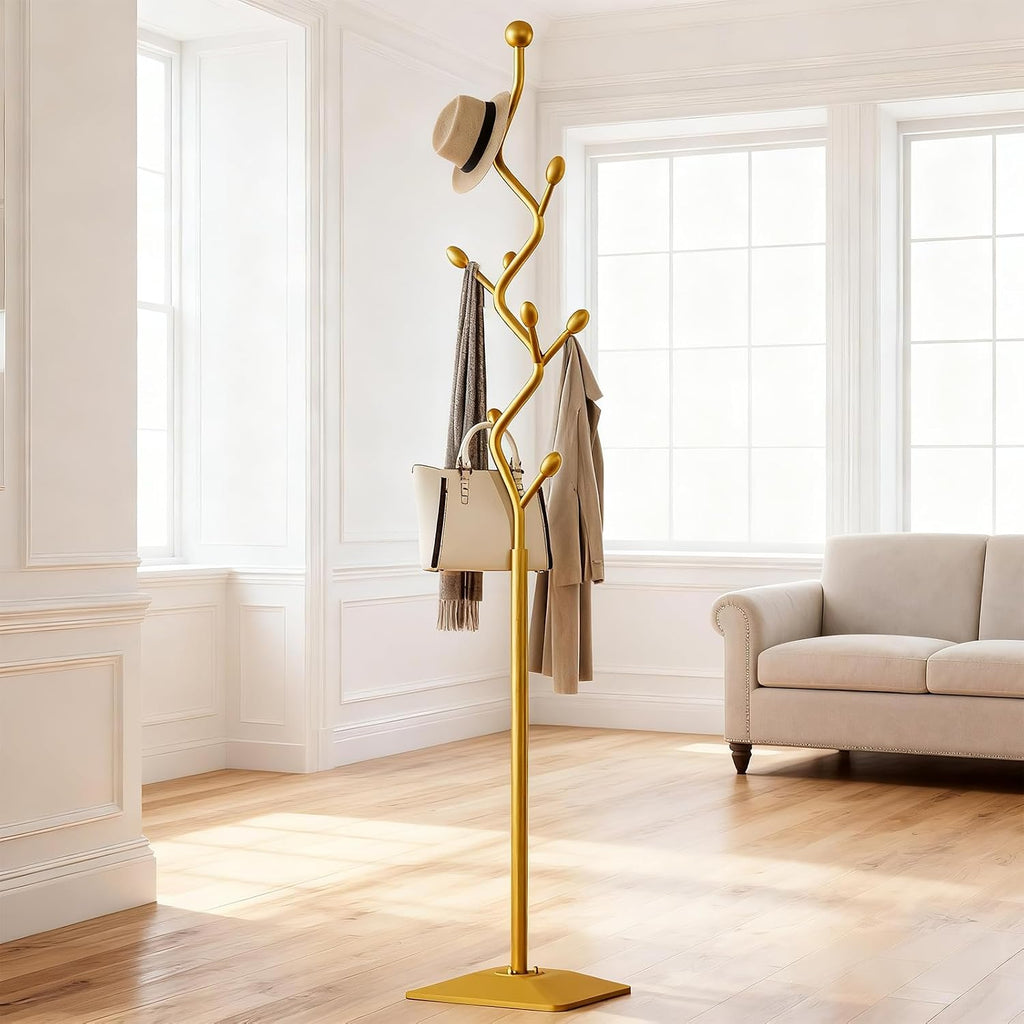 Gold Tree Shaped Freestanding Coat Rack