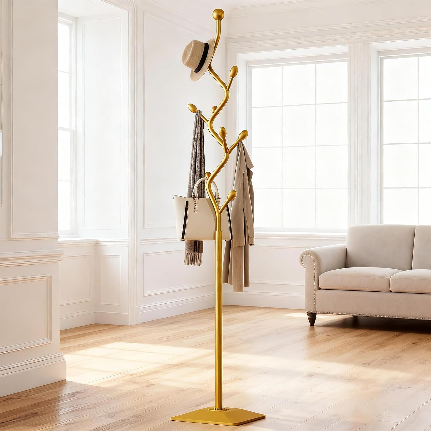 Gold Tree Shaped Freestanding Coat Rack