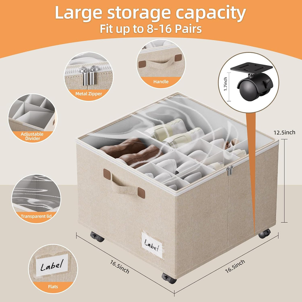 Beige Rolling Shoe Storage Bins