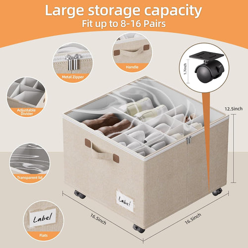 Beige Rolling Shoe Storage Bins