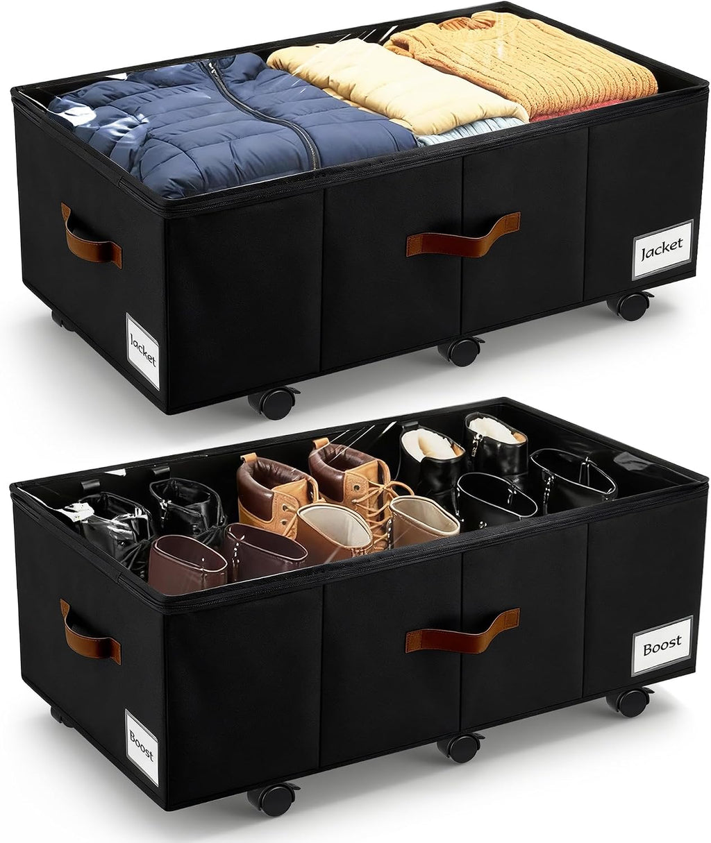 Black Rolling Under Bed Storage Drawers