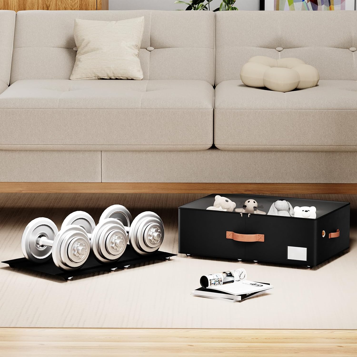Black Rolling Under Bed Storage Drawers