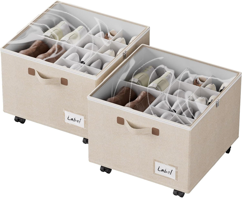 Beige Rolling Shoe Storage Bins