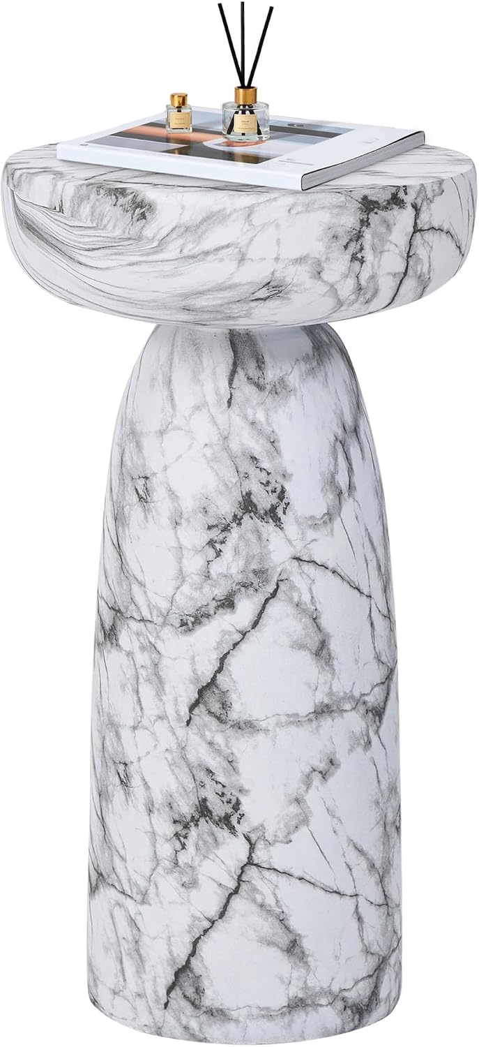 White Faux Marble Outdoor Side Table