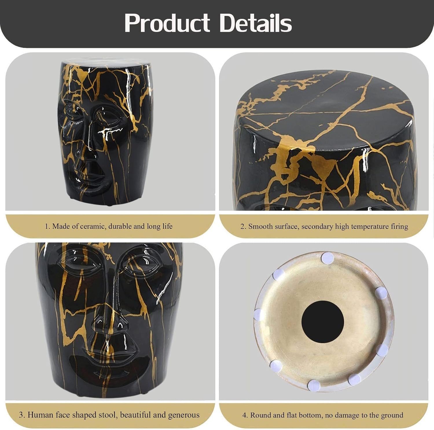 Black Gold Ceramic Garden Stool
