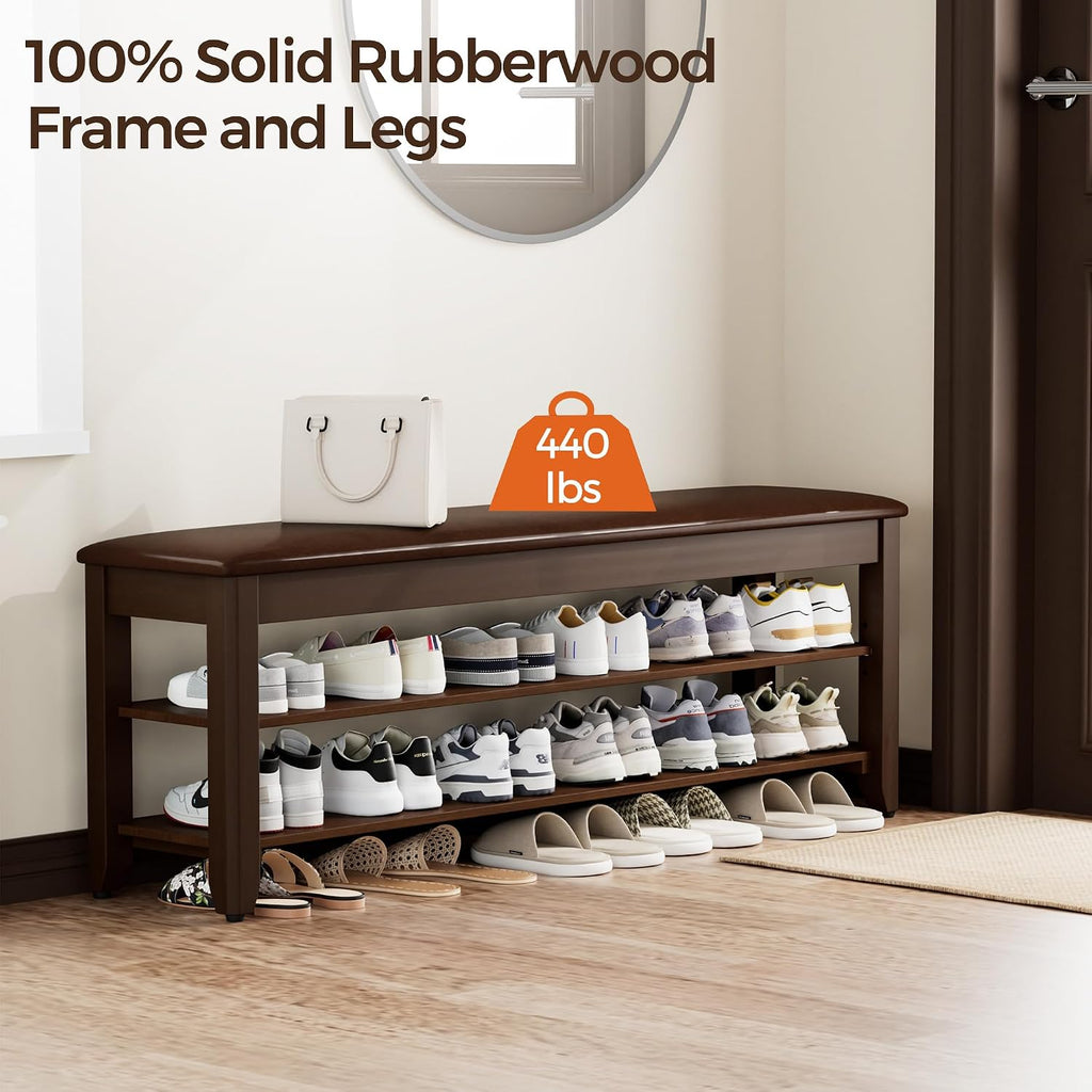 Walnut Cushioned Flip Top Shoe Bench