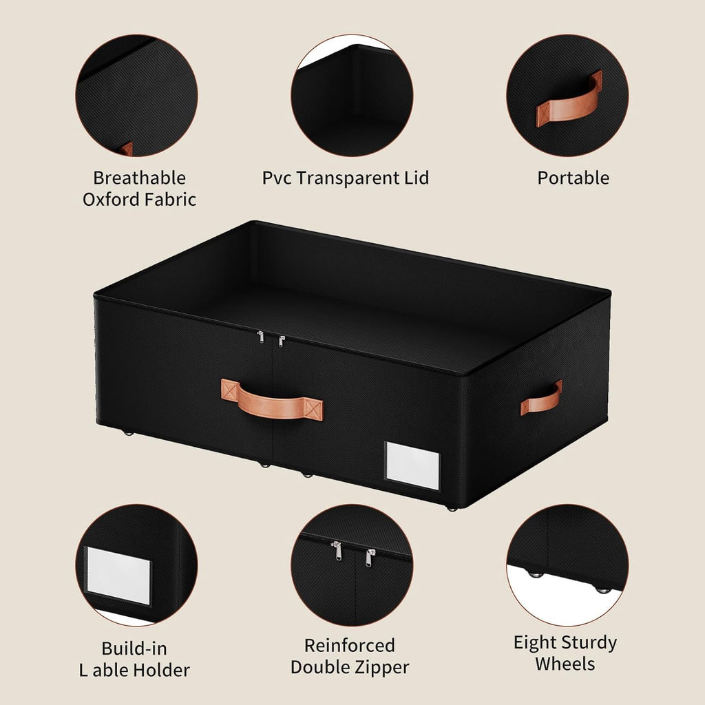 Black Rolling Under Bed Storage Drawers