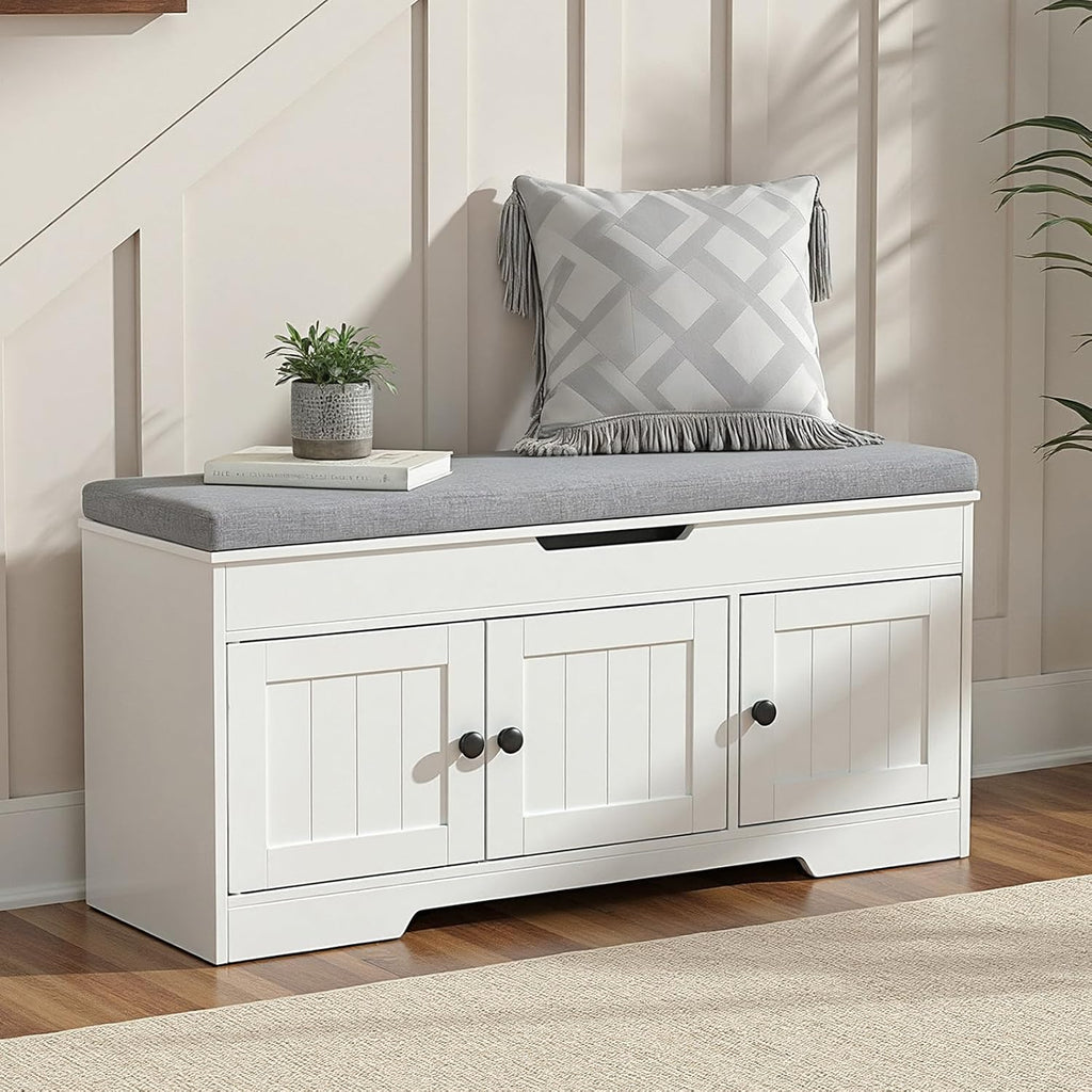 White Gray Flip Top Shoe Storage Bench