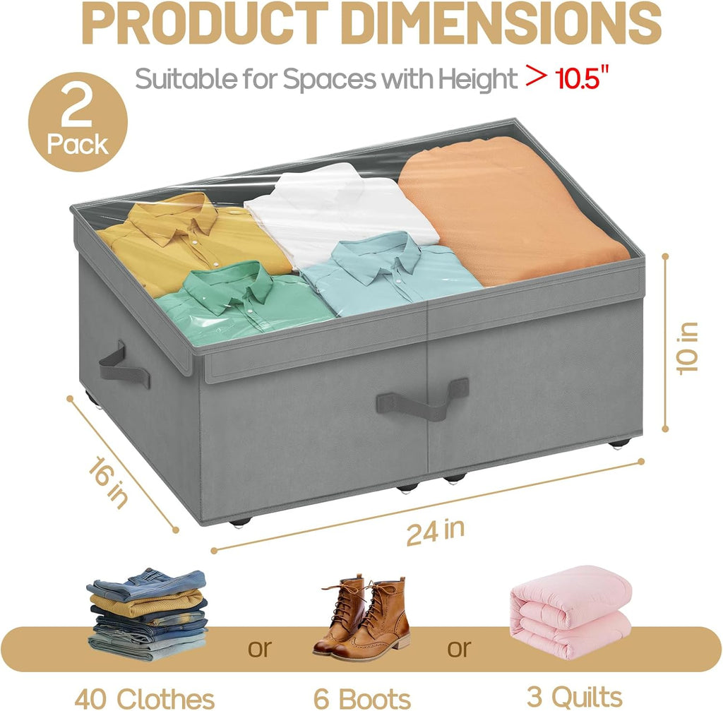 Grey Rolling Lidded Under Bed Storage Bins