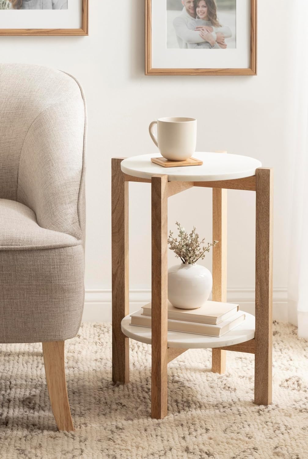 Kate Laurel Moxley Marble Wood Side Table