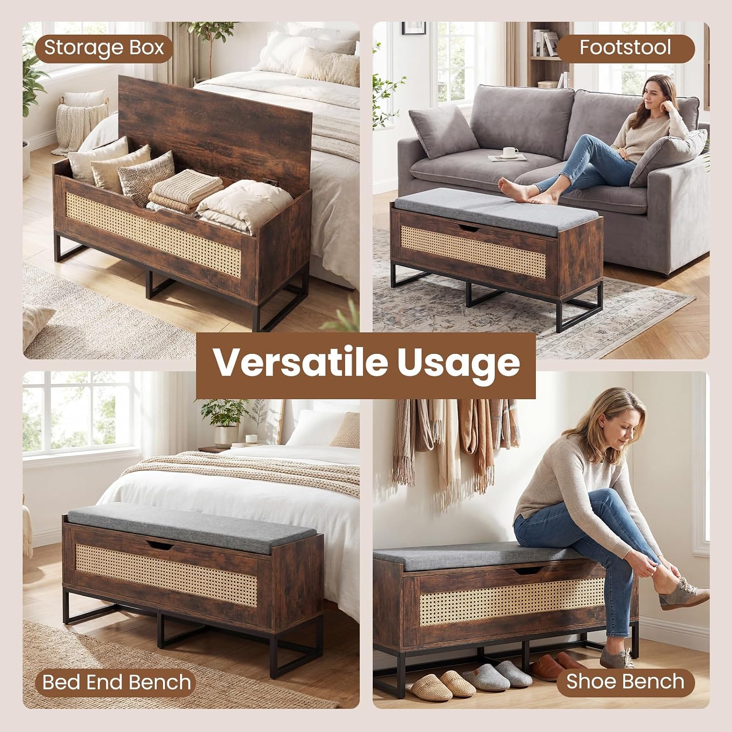 Rattan Flip Top Shoe Storage Bench