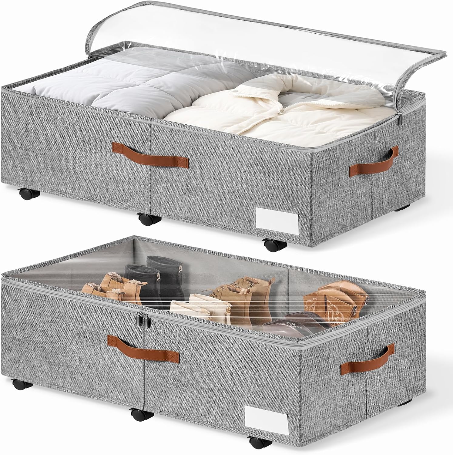 Grey Rolling Lidded Under Bed Storage Bins