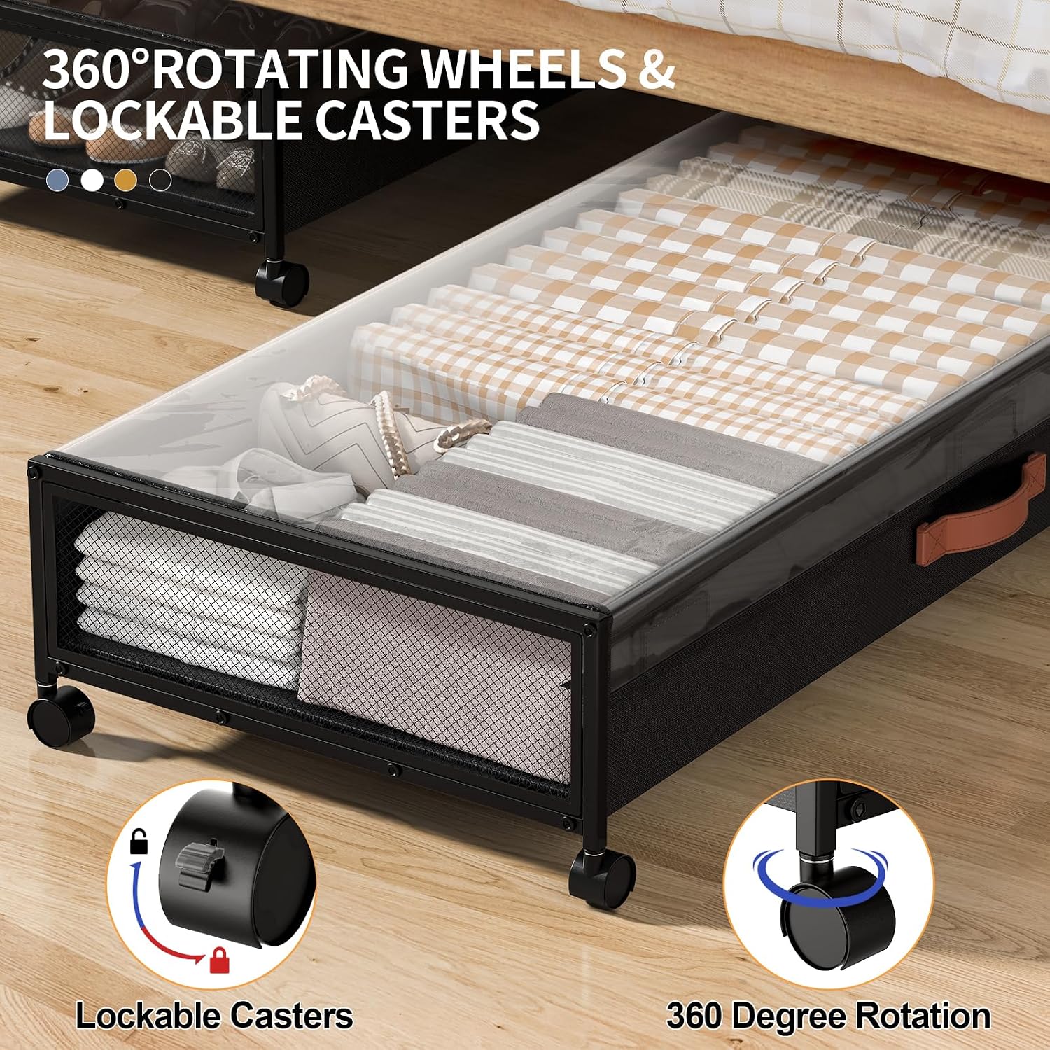 Black Rolling Under Bed Storage Drawers