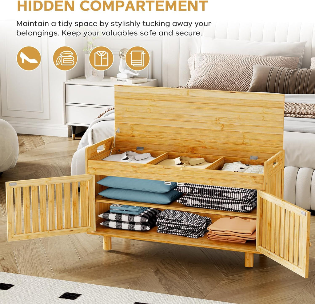 Bamboo Lift Top Shoe Storage Bench