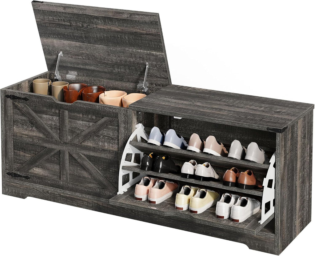 Farmhouse Flip Drawer Shoe Storage Bench