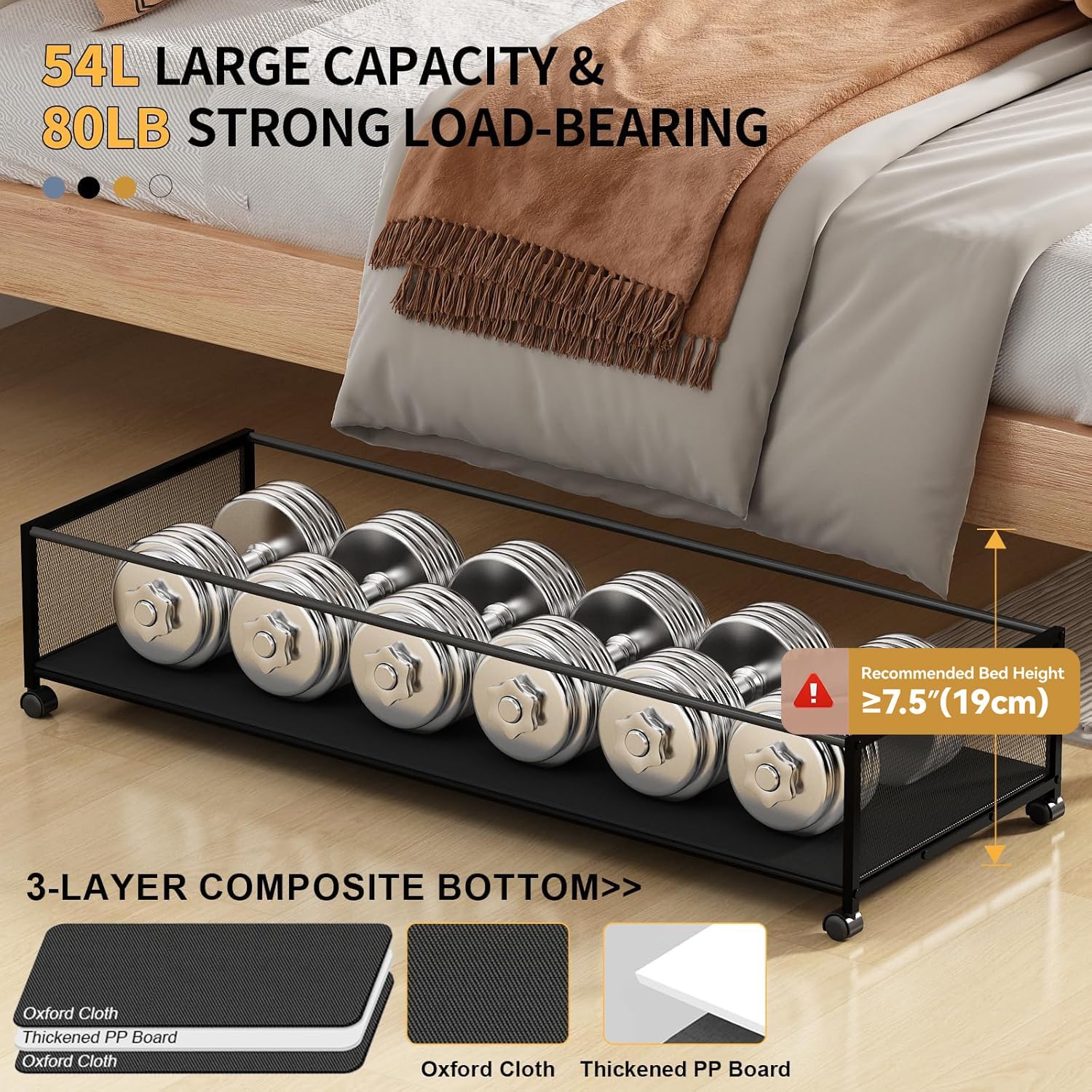 Black Rolling Under Bed Storage Drawers