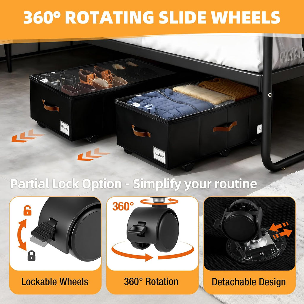 Black Rolling Under Bed Storage Drawers