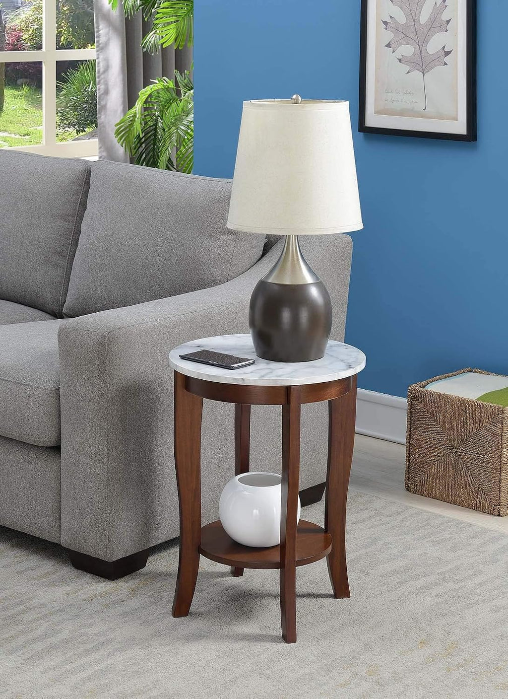 Concepts Round Faux Marble End Table