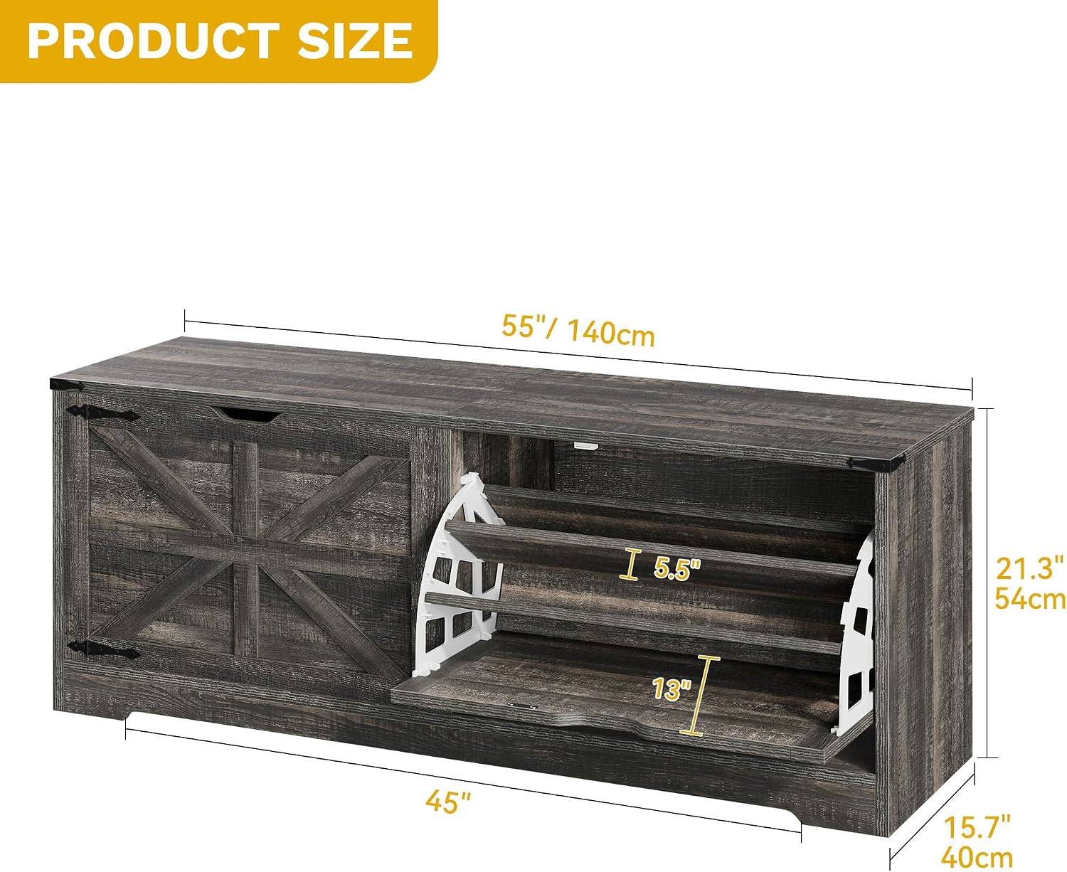 Farmhouse Flip Drawer Shoe Storage Bench