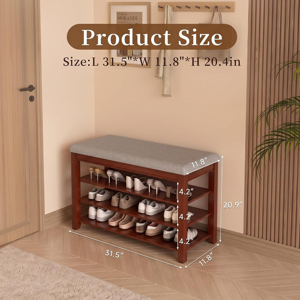 Wood Cushioned Flip Top Shoe Storage Bench