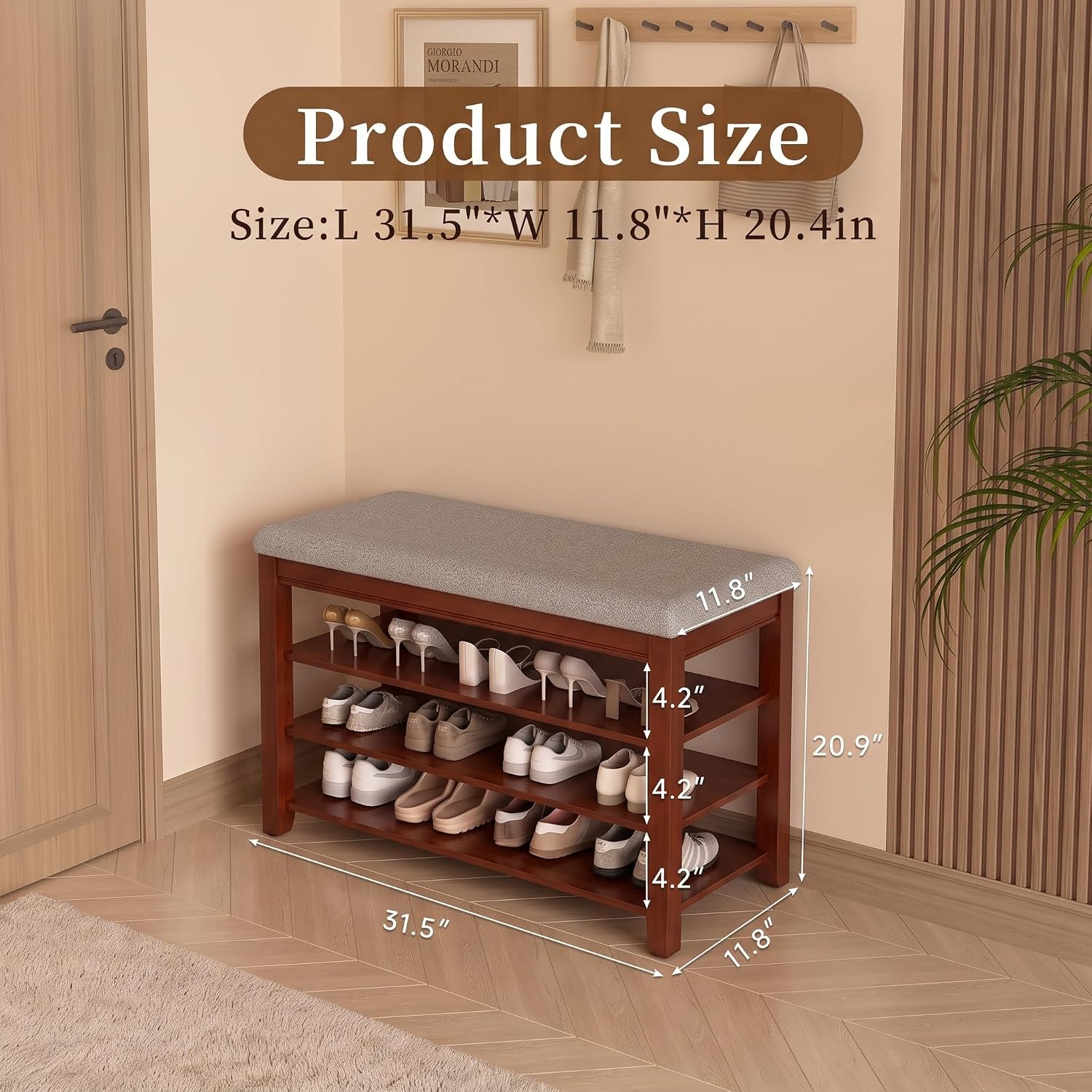Wood Cushioned Flip Top Shoe Storage Bench