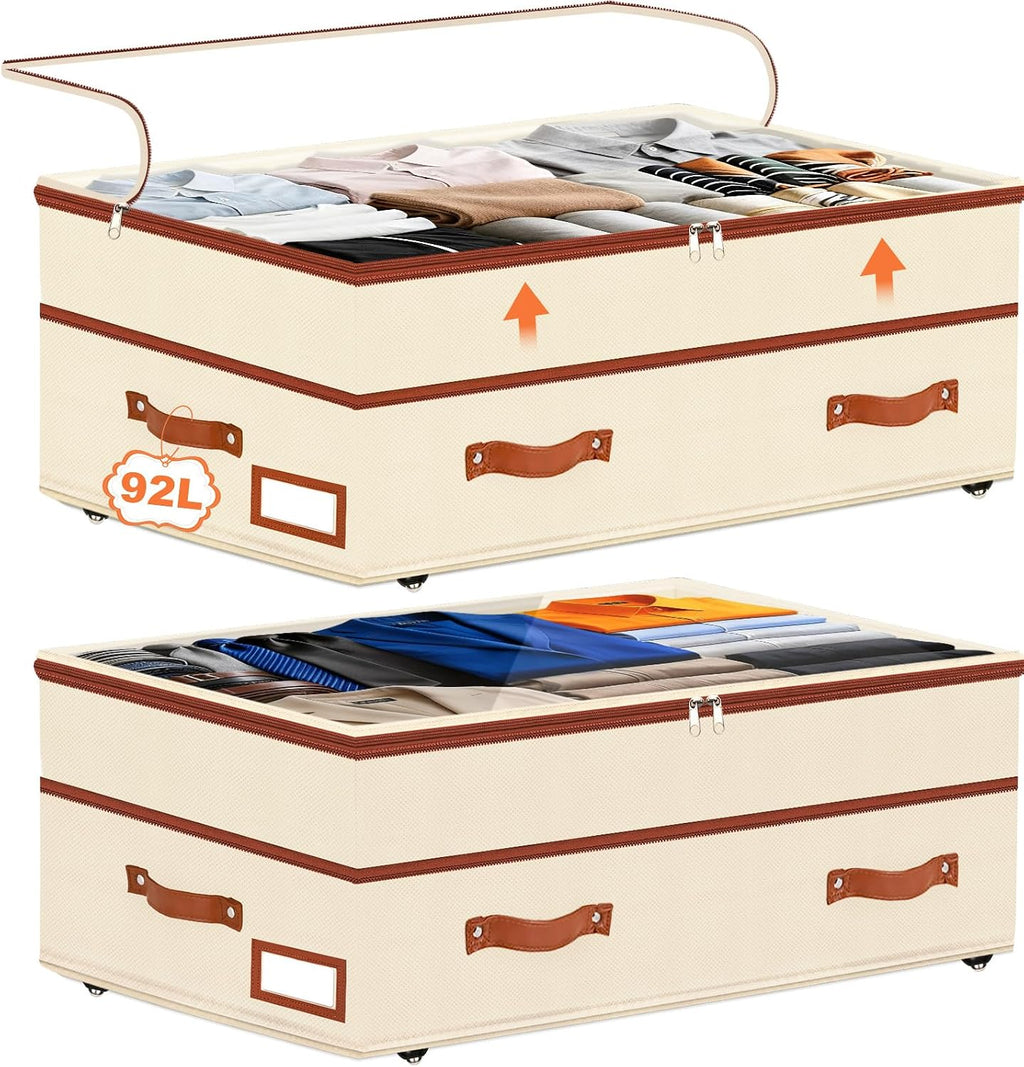 Dolicer Beige Rolling Under Bed Storage Bins