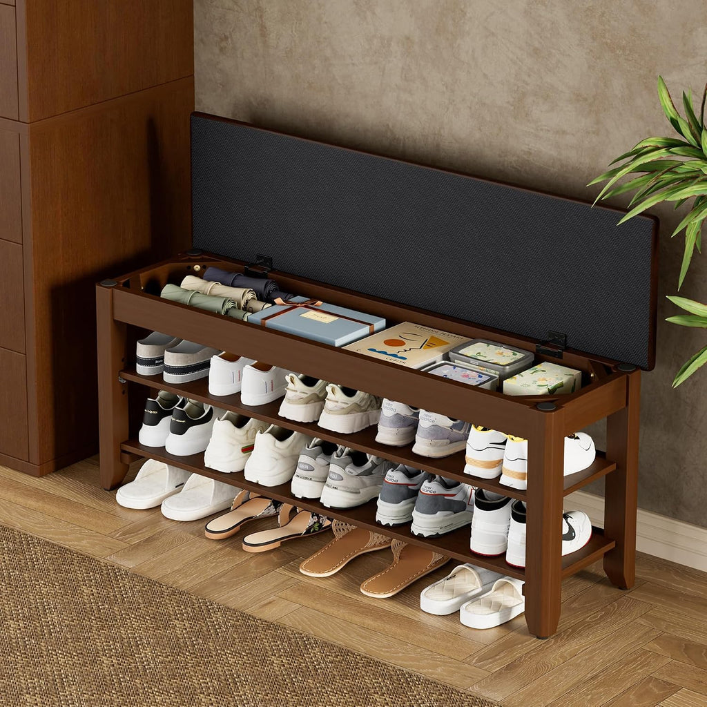 Walnut Flip Top Shoe Storage Bench