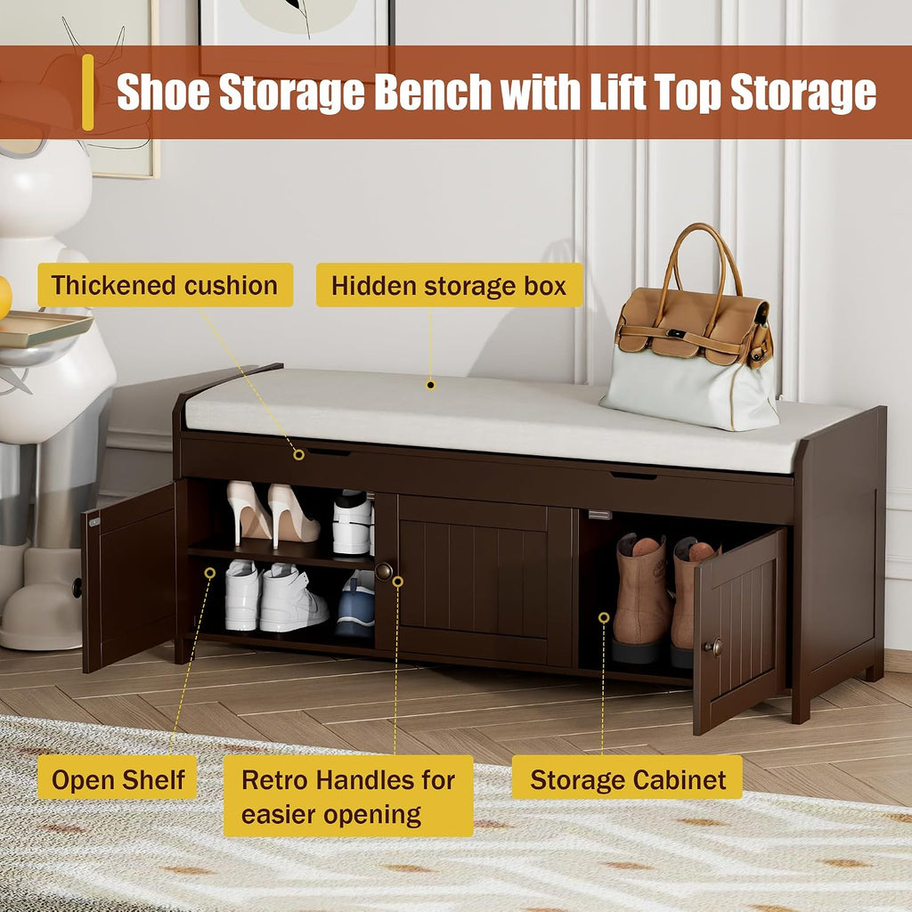 Espresso Lift Top Shoe Bench