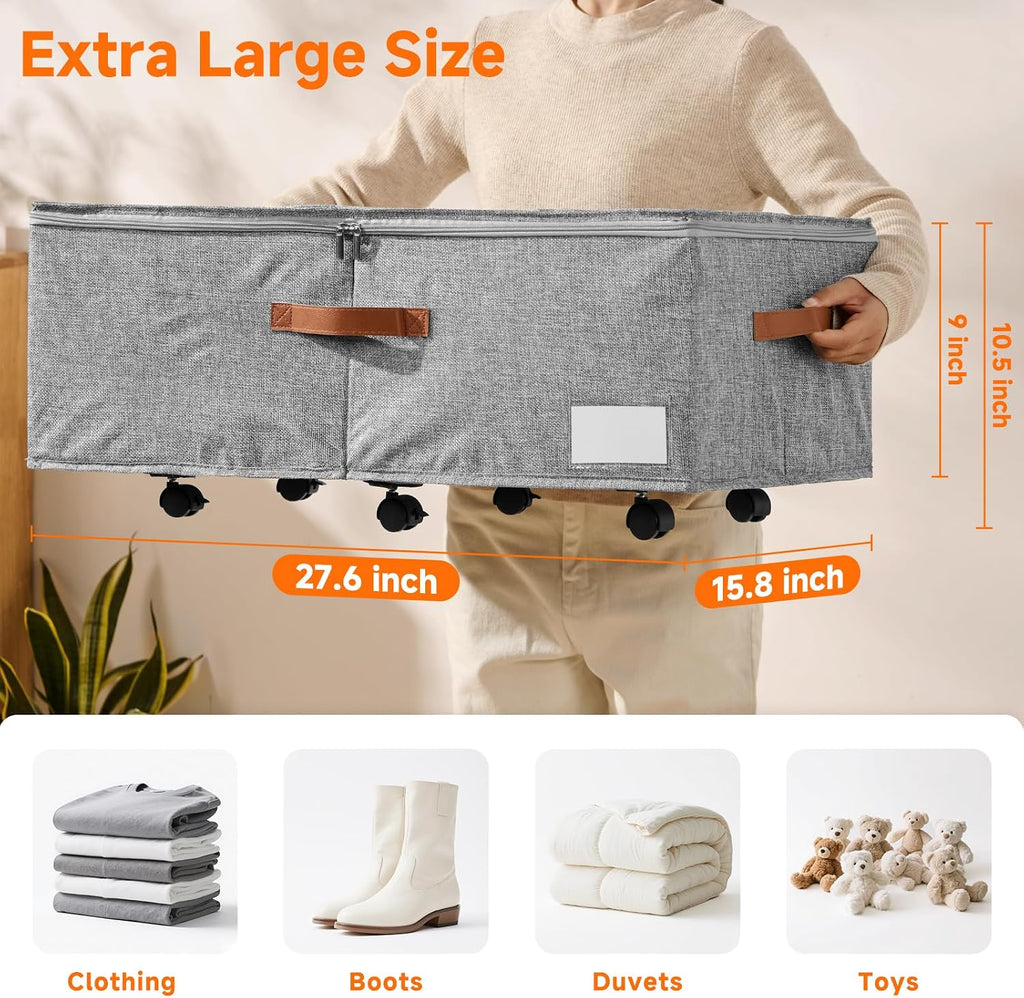 Grey Rolling Lidded Under Bed Storage Bins