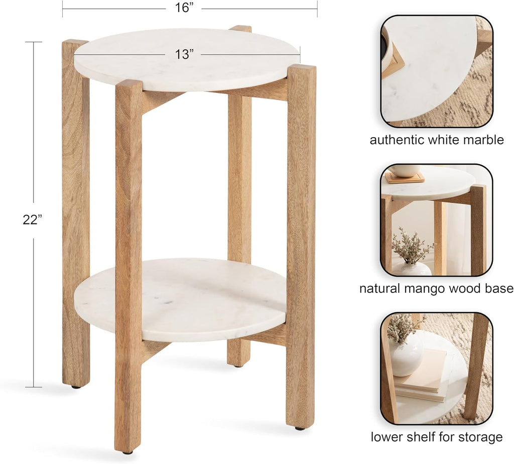 Kate Laurel Moxley Marble Wood Side Table
