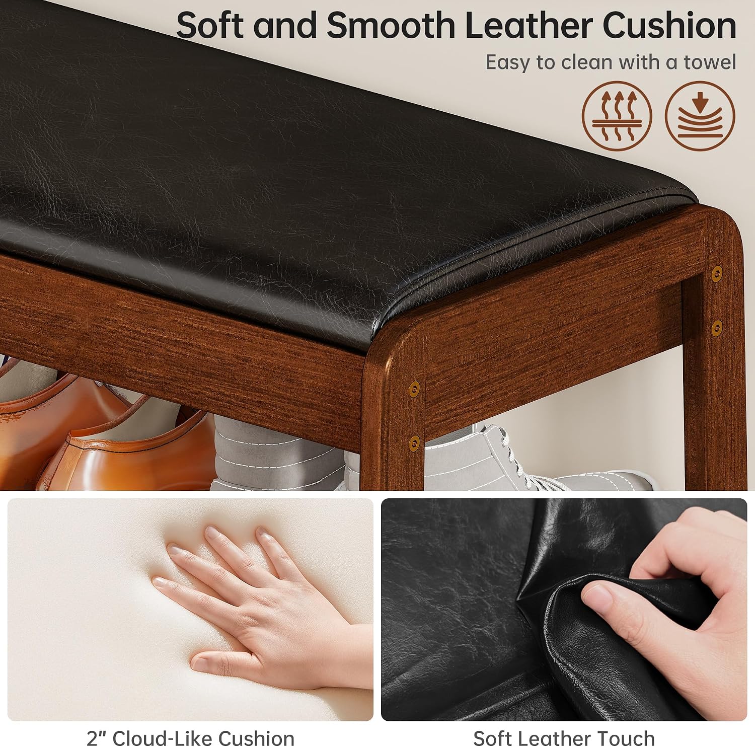 Wood Cushioned Flip Top Shoe Bench