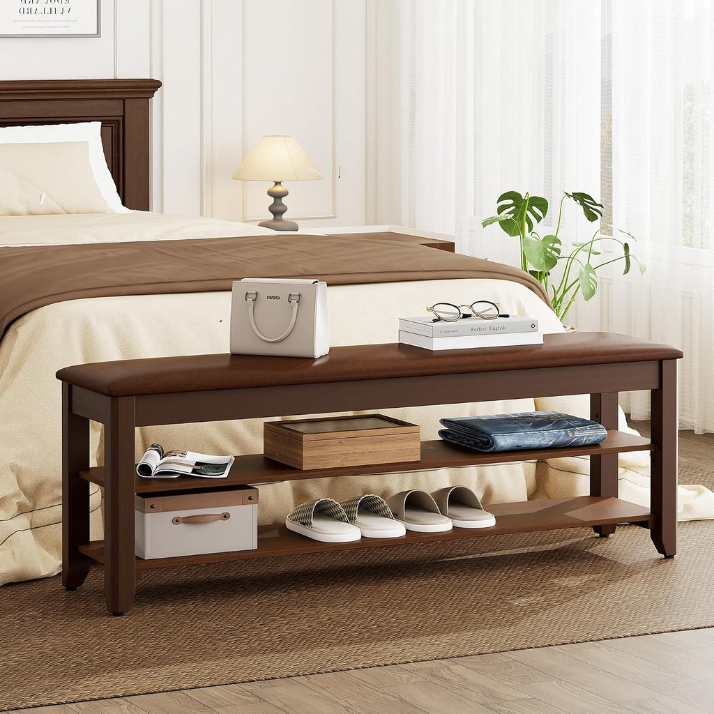 Walnut Cushioned Flip Top Shoe Bench