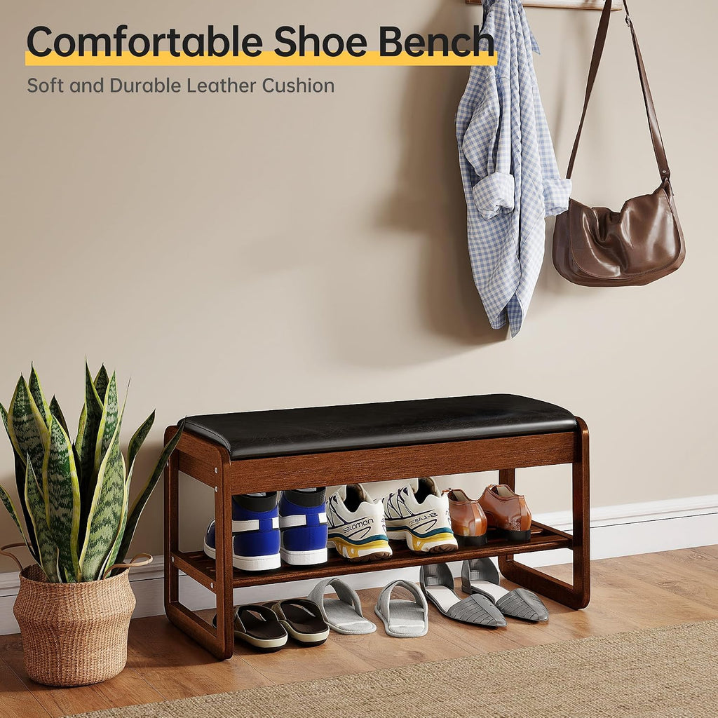 Wood Cushioned Flip Top Shoe Bench
