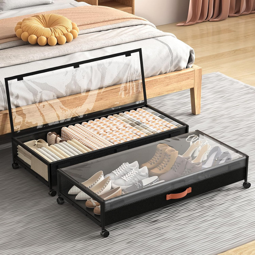 Black Rolling Under Bed Storage Drawers